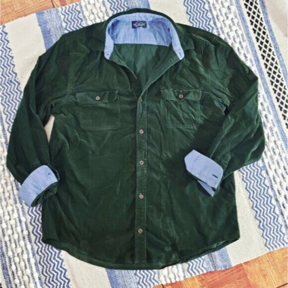 RETREAT Dark Green Lightweight Corduroy Shirt - Picture 1 of 13